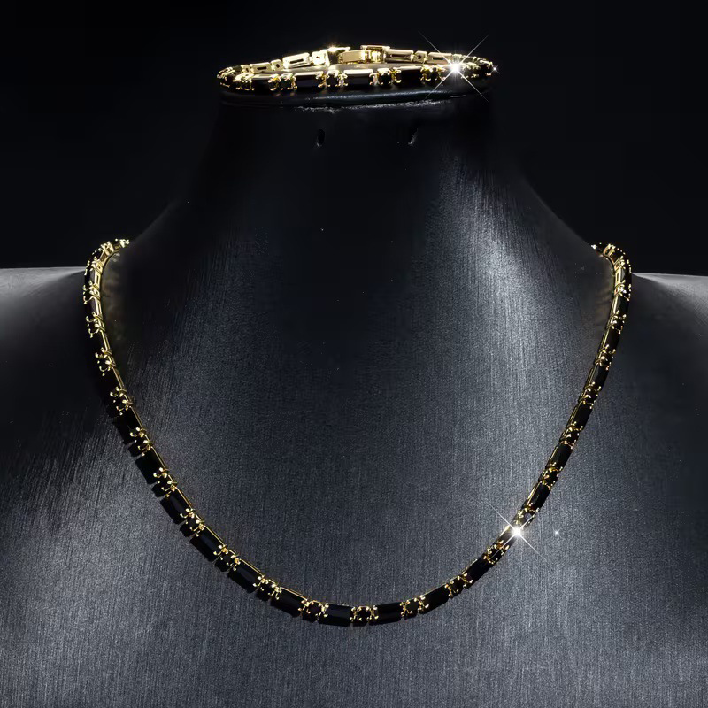 Funkelndes Schmuckset für Herren – Statement Cubic Zirkon Halskette & Armband Set – Raffinierter Street Luxe Stil