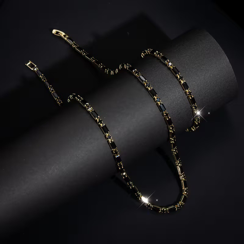Funkelndes Schmuckset für Herren – Statement Cubic Zirkon Halskette & Armband Set – Raffinierter Street Luxe Stil