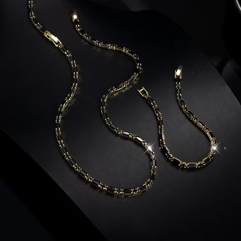 Funkelndes Schmuckset für Herren – Statement Cubic Zirkon Halskette & Armband Set – Raffinierter Street Luxe Stil