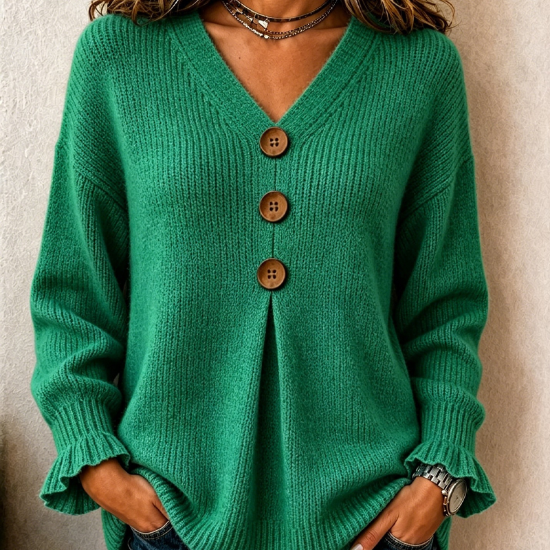 Weicher Damen-Pullover mit V-Ausschnitt und Strukturstrick