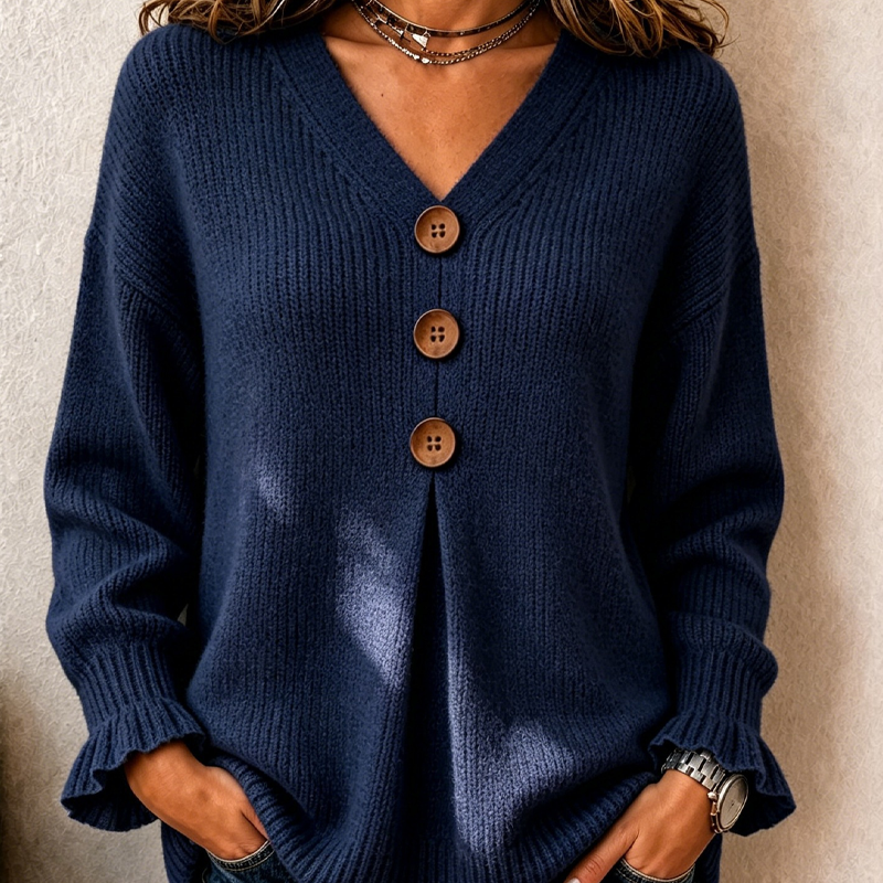 Weicher Damen-Pullover mit V-Ausschnitt und Strukturstrick