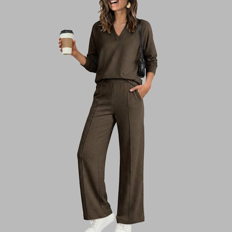 Damen Legeres V-Ausschnitt Top & Weite Hose