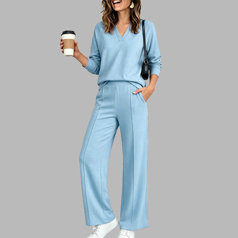 Damen Legeres V-Ausschnitt Top & Weite Hose