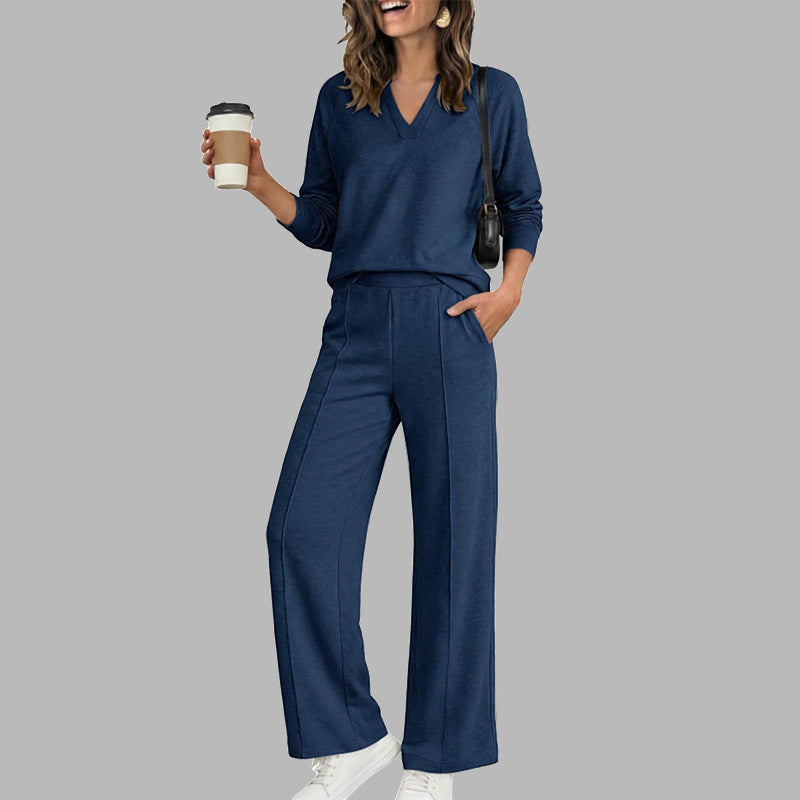Damen Legeres V-Ausschnitt Top & Weite Hose