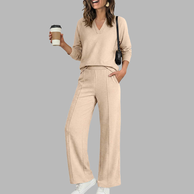 Damen Legeres V-Ausschnitt Top & Weite Hose