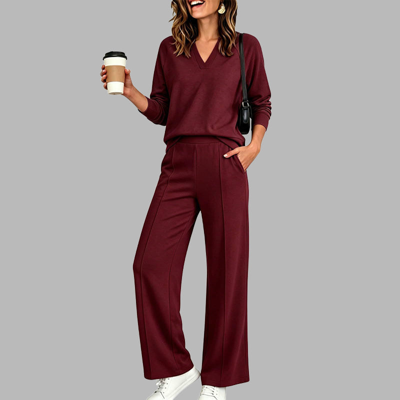 Damen Legeres V-Ausschnitt Top & Weite Hose