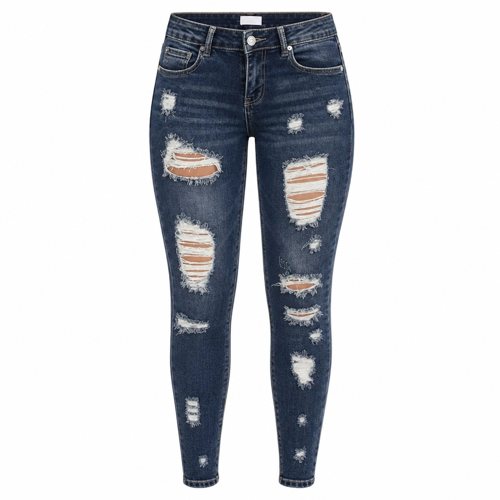 Damen High Waist Ripped Skinny Jeans, Destroyed Dehnbare Denim-Hose