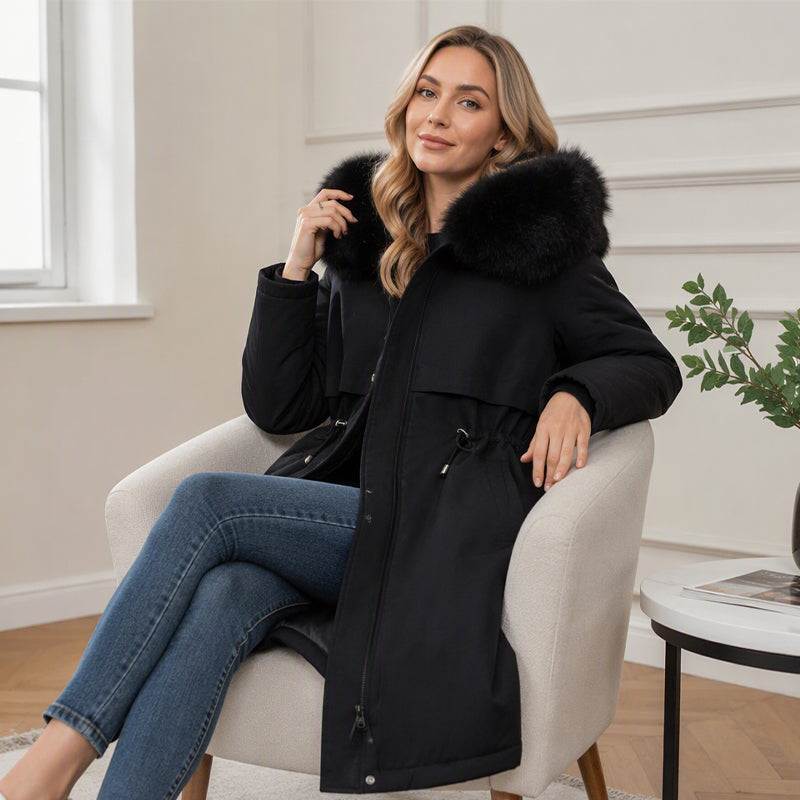 Damen Mittelange Warme Winter Jacke