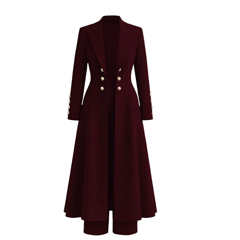 Elegantes Damen-Herbst-2-teiliges Outfit-Set mit Retro-Langarmmantel und einfacher Hose