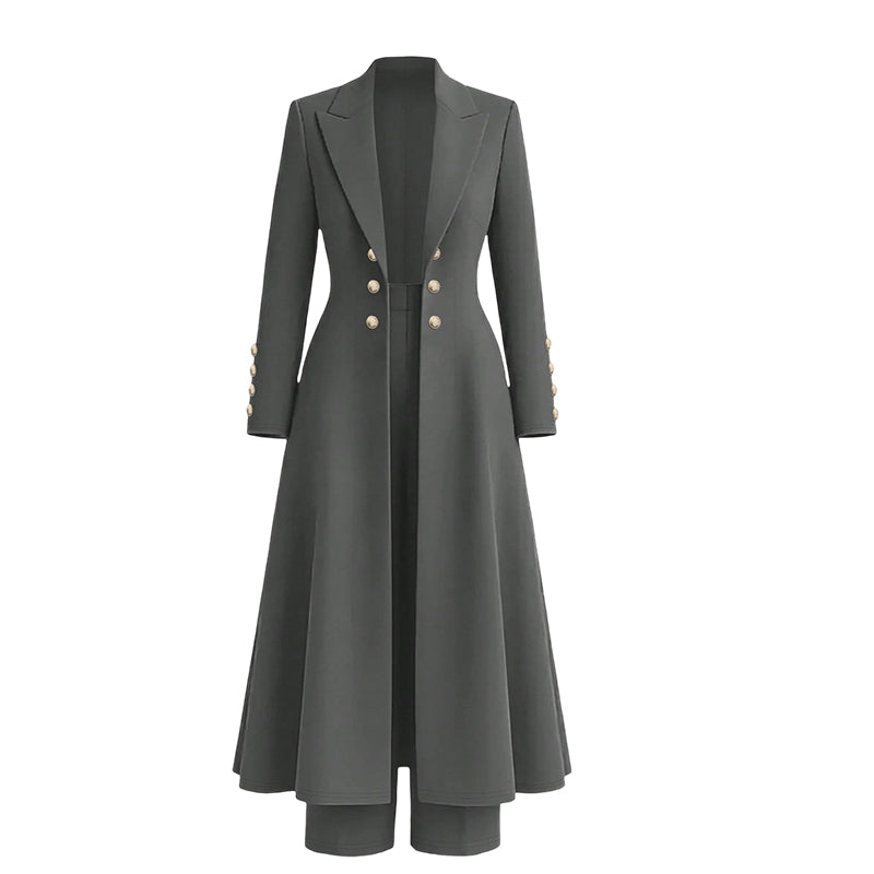 Elegantes Damen-Herbst-2-teiliges Outfit-Set mit Retro-Langarmmantel und einfacher Hose