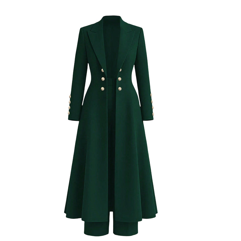 Elegantes Damen-Herbst-2-teiliges Outfit-Set mit Retro-Langarmmantel und einfacher Hose