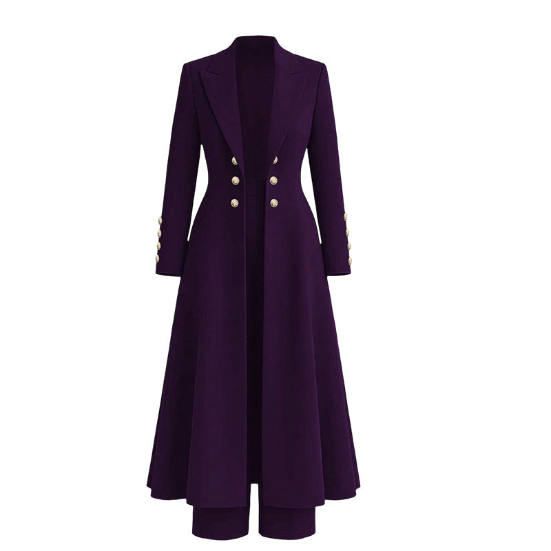 Elegantes Damen-Herbst-2-teiliges Outfit-Set mit Retro-Langarmmantel und einfacher Hose