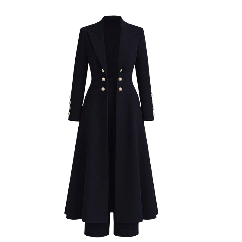Elegantes Damen-Herbst-2-teiliges Outfit-Set mit Retro-Langarmmantel und einfacher Hose