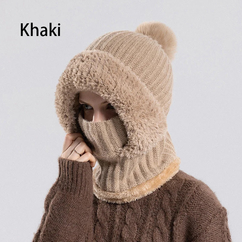 Damen Winter Einteilige Gestrickte Mütze Schal Maske