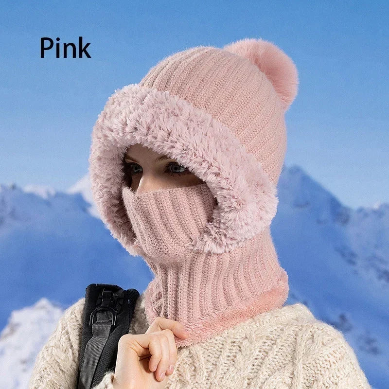 Damen Winter Einteilige Gestrickte Mütze Schal Maske