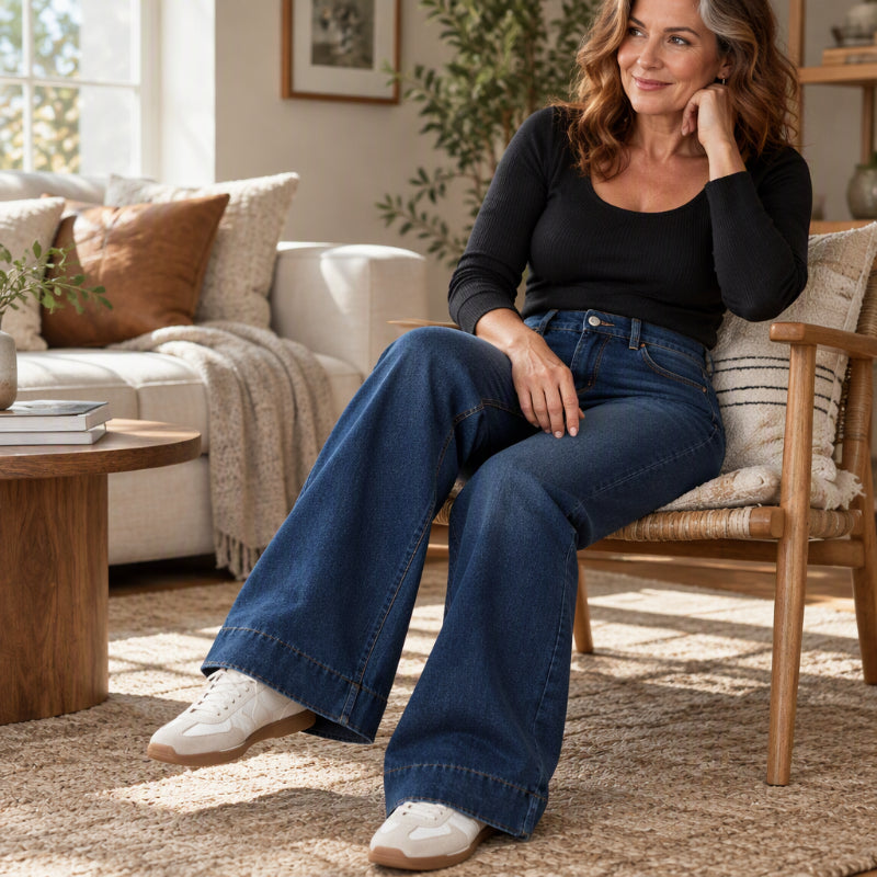 Damen High Waist Thermische Wide-Leg Jeans