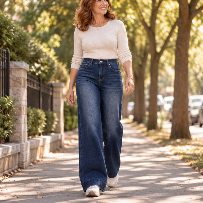Damen High Waist Thermische Wide-Leg Jeans