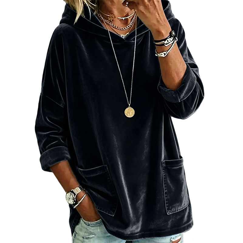 Damen-Velours-Pullover mit Kapuze