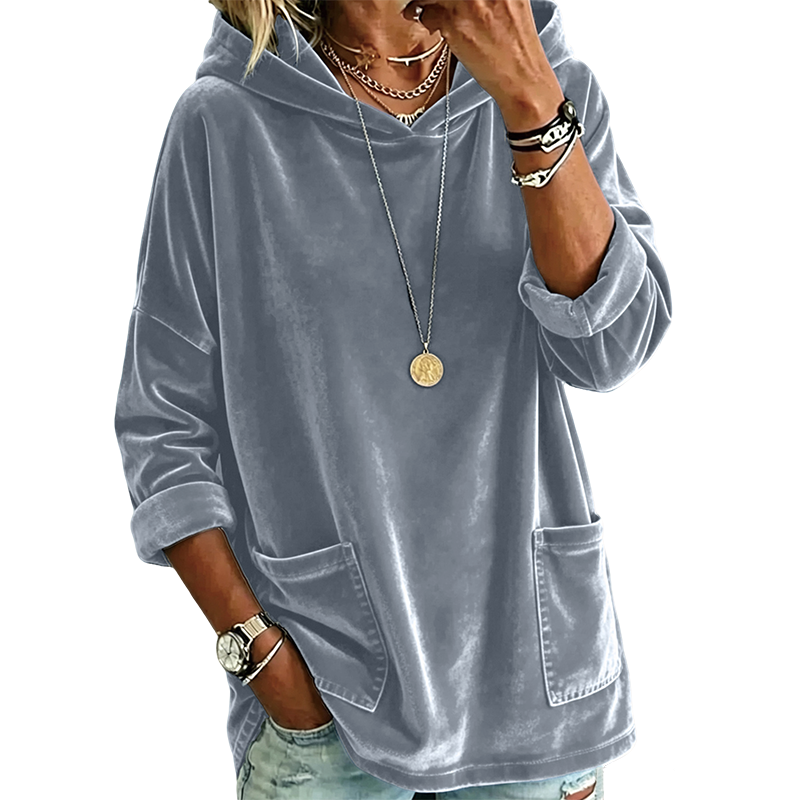 Damen-Velours-Pullover mit Kapuze