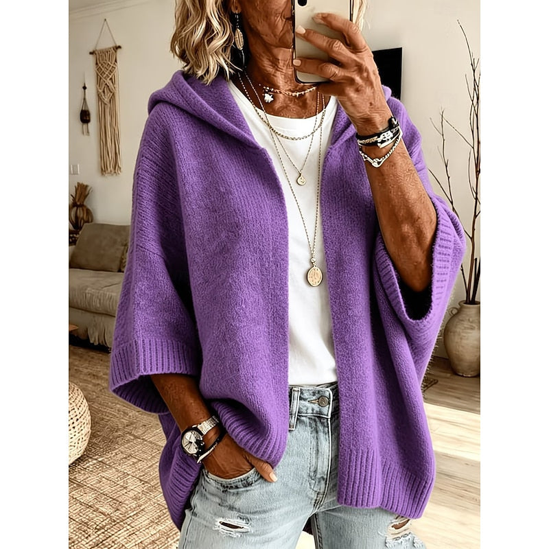 Harriet Gemütliche Kapuzen-Strickjacke mit offenem Schnitt