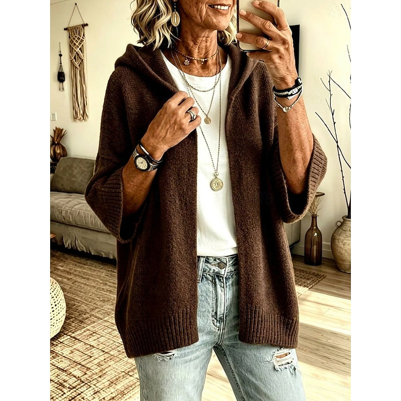 Harriet Gemütliche Kapuzen-Strickjacke mit offenem Schnitt