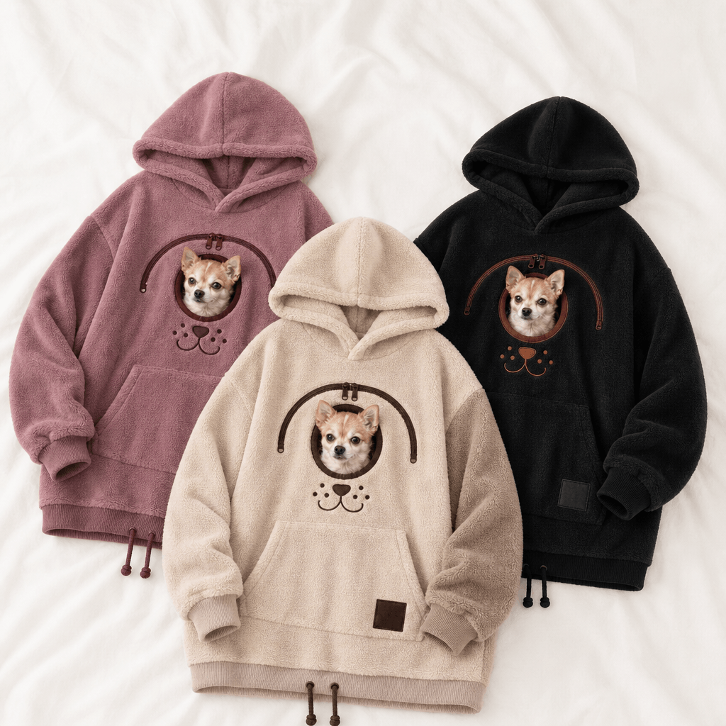Oversized Sherpa Hoodie mit Haustier-Tragetasche