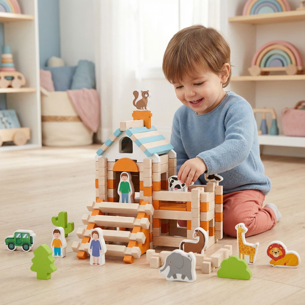 Holzbauklötze-Set Montessori – natürliches Stapel- und Bauspiel