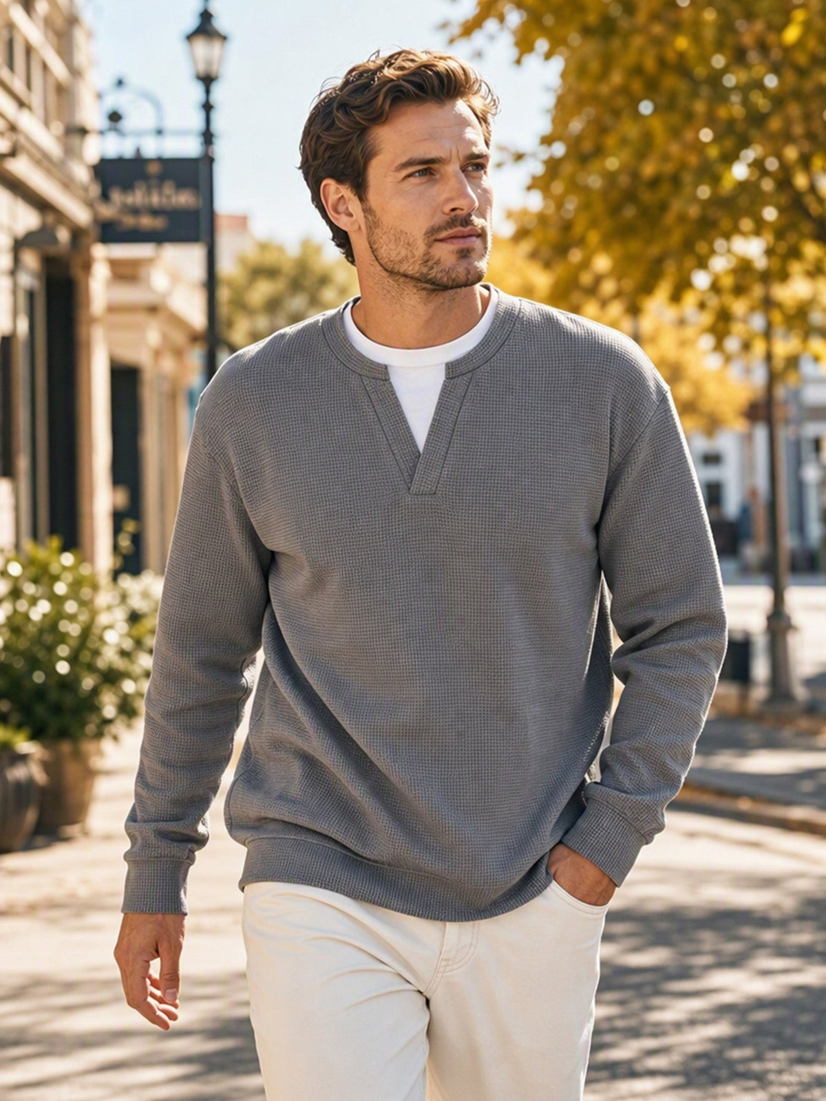 Waffel-Langarmshirt mit Lagenlook