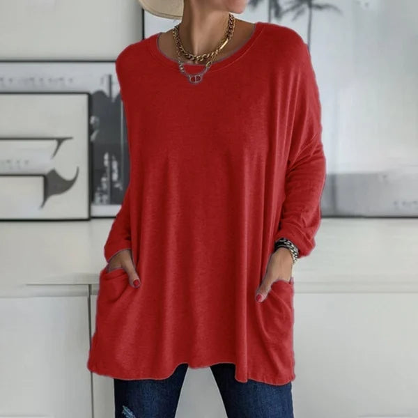 Locker sitzendes Langarm-T-Shirt für Damen mit Rundhalsausschnitt