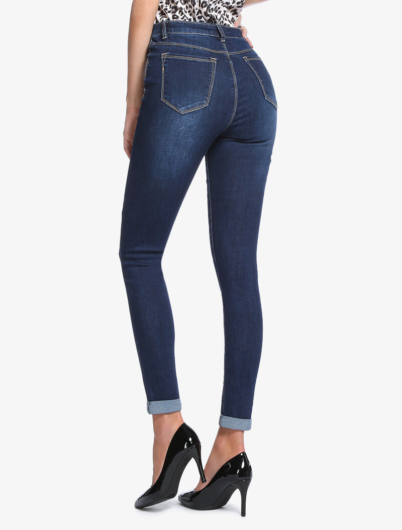 Slim-Jeans mit hohem Bund, 5 Taschen - Blau Denim