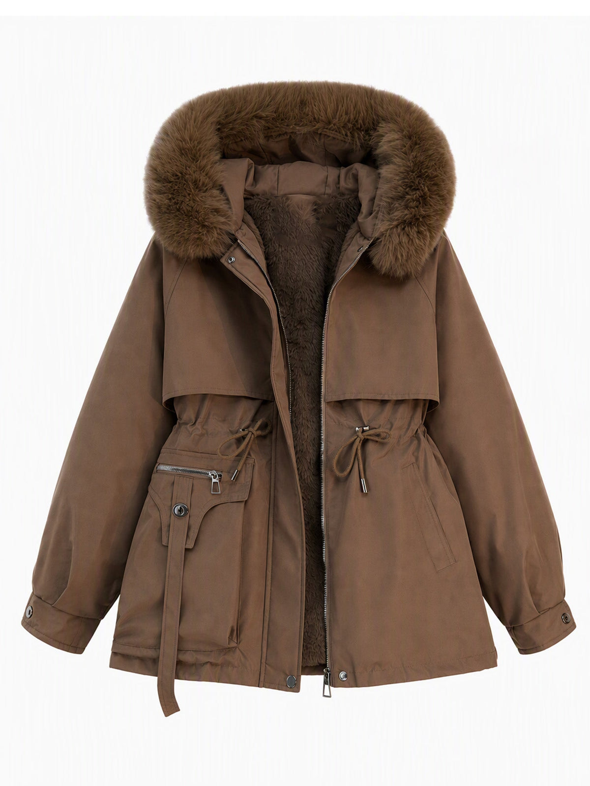 Damen Winter Kunstpelz Gefütterte Parka