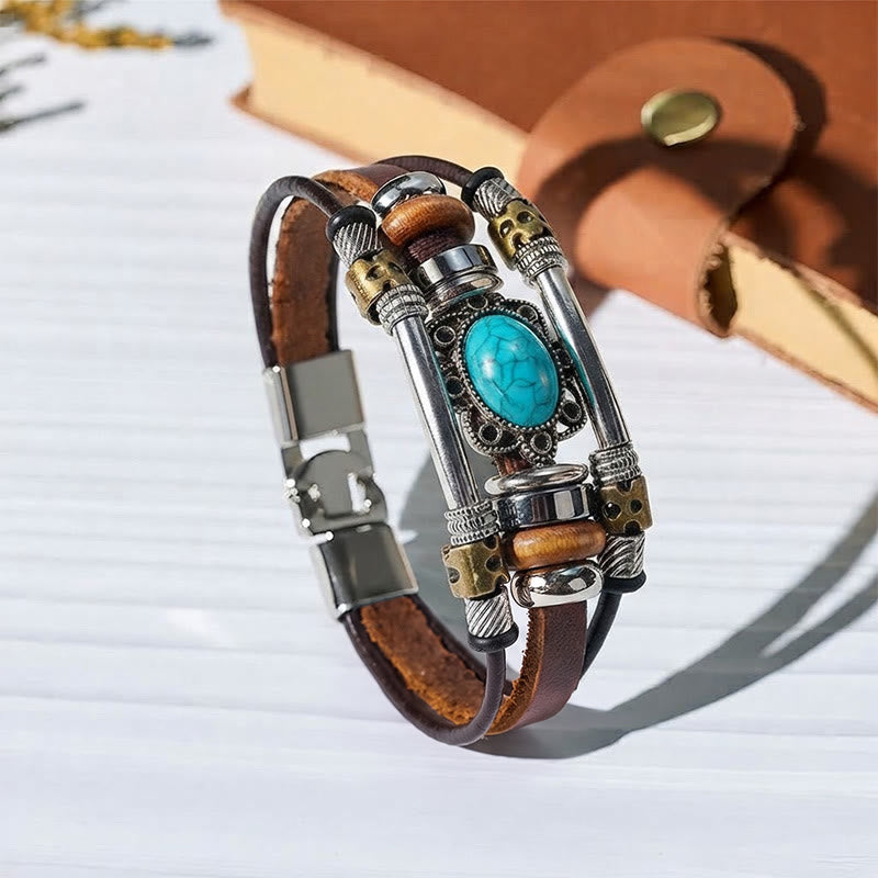 Handgeflochtenes Boho Türkis Charm Lederarmband