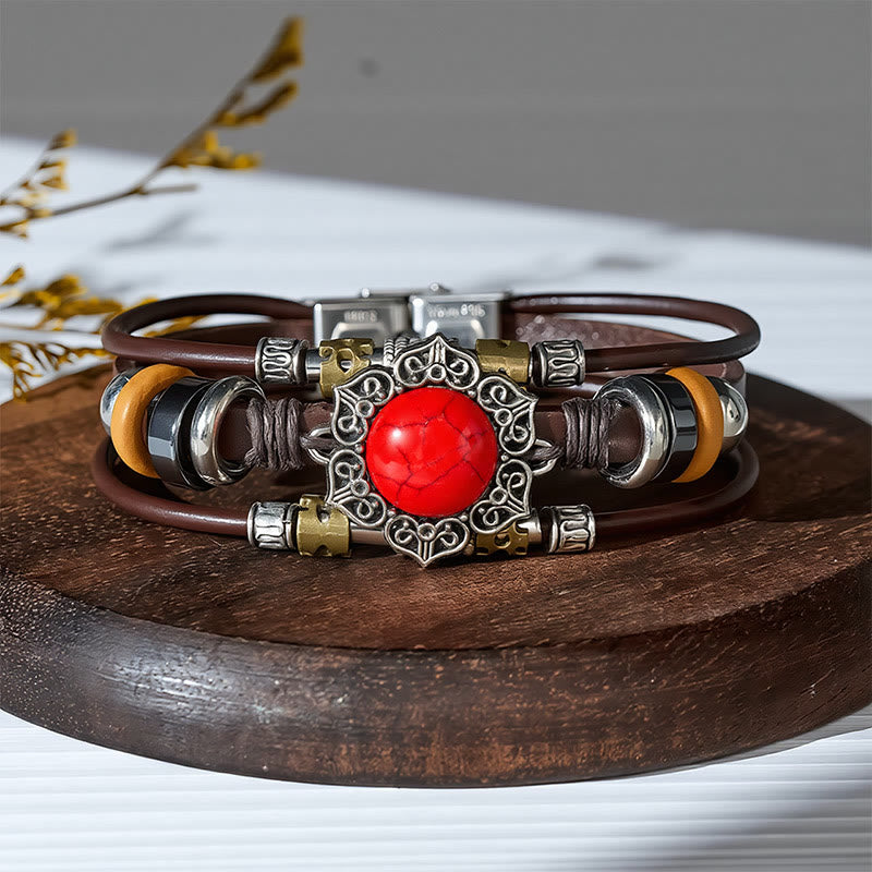 Handgeflochtenes Boho Türkis Charm Lederarmband