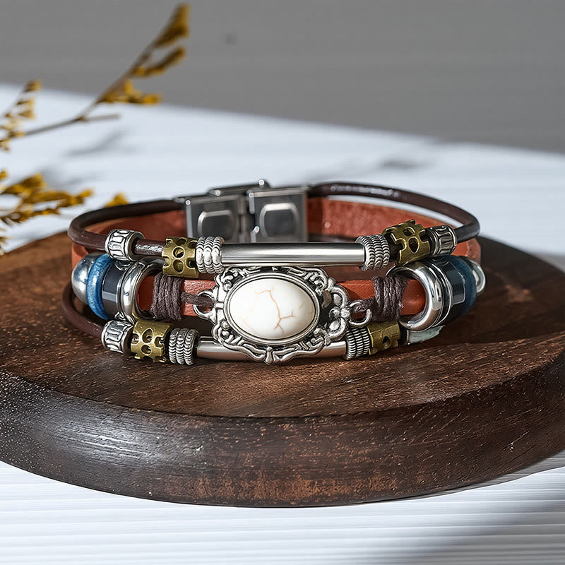 Handgeflochtenes Boho Türkis Charm Lederarmband