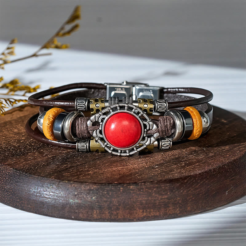 Handgeflochtenes Boho Türkis Charm Lederarmband