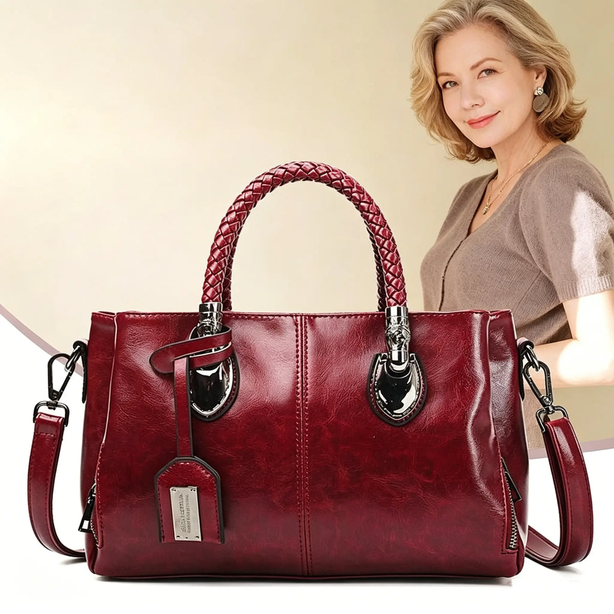 Damenvintage-Handtasche aus echtem Leder · Weich und elegant, kann in der Hand oder an der Schulter getragen werden