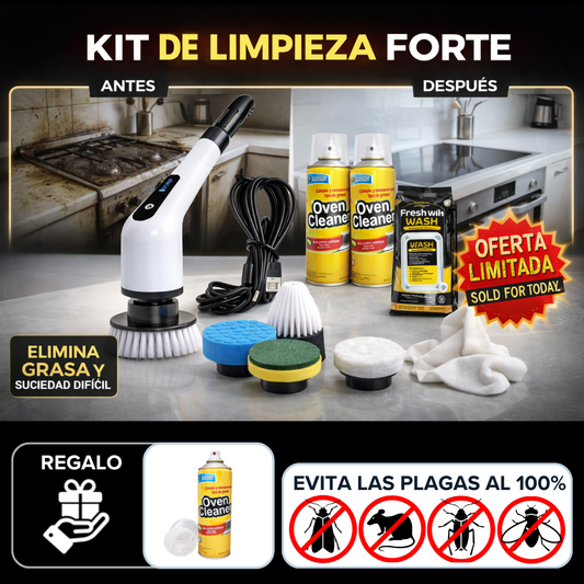 KIT DE LIMPIEZA FORTE - ✅CEPILLO ELÉCTRICO 7 EN 1 PORTATIL +✅ 2 ESPUMAS QUITA GRASA ULTRA FUERTE 💪 + 1 PAK DE 50 PAÑOS DESINFECTANTES ULTRA ANTIBACTERIANO🔥