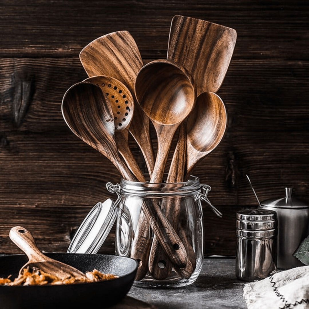 Teak Holz Küchenutensilien Set