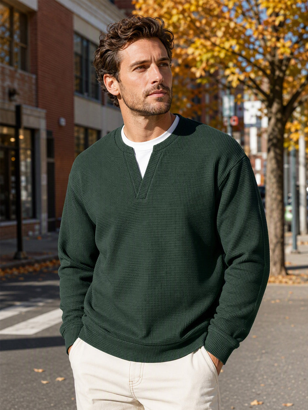 Waffel-Langarmshirt mit Lagenlook