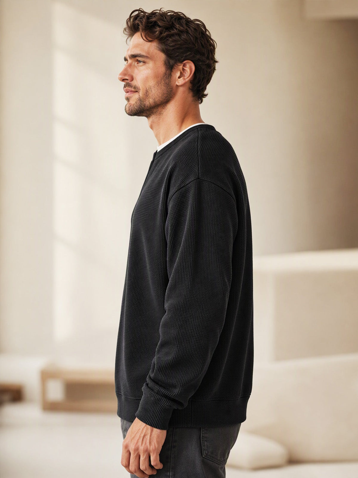 Waffel-Langarmshirt mit Lagenlook