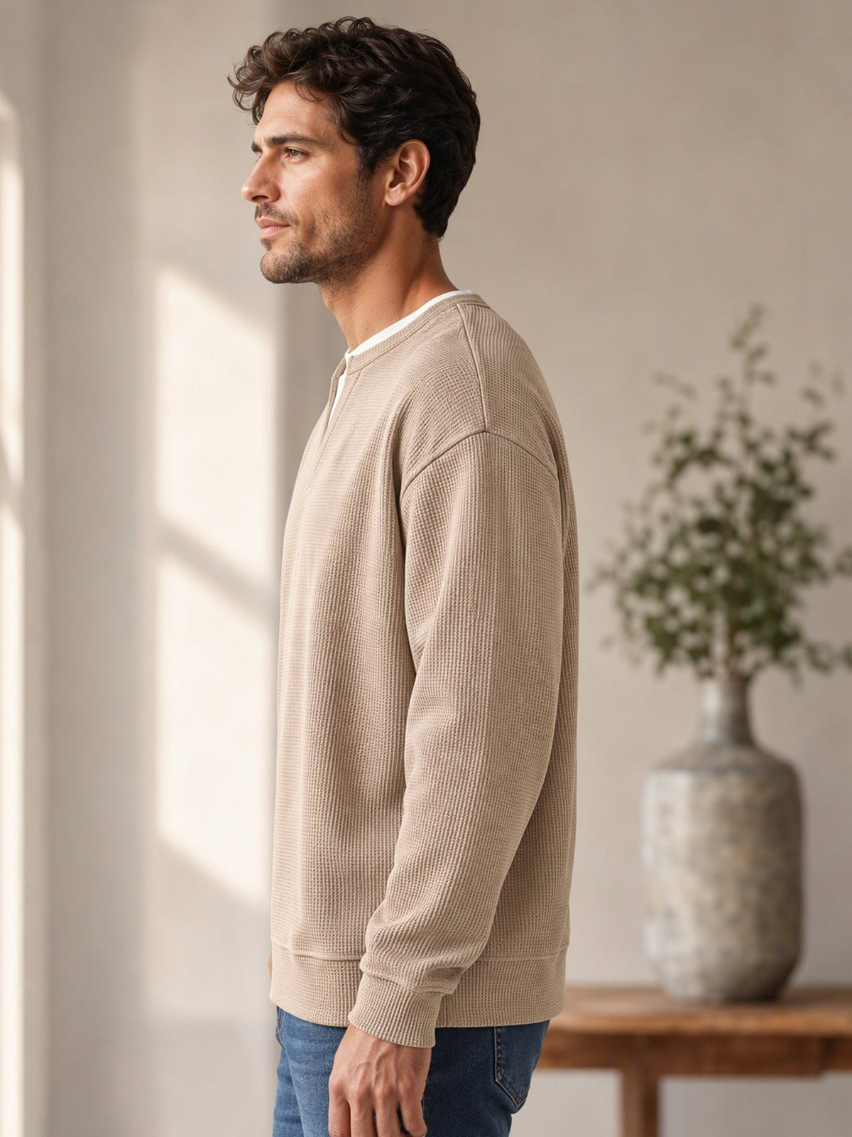 Waffel-Langarmshirt mit Lagenlook