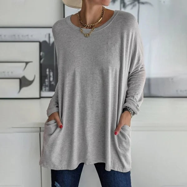 Locker sitzendes Langarm-T-Shirt für Damen mit Rundhalsausschnitt