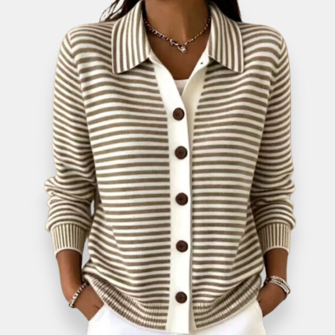 Gestreifte Knopf-Strickjacke