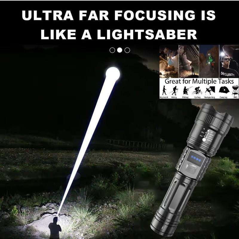 Ultrahelle wasserdichte LED Taschenlampe mit Zoom und Powerbank-Funktion