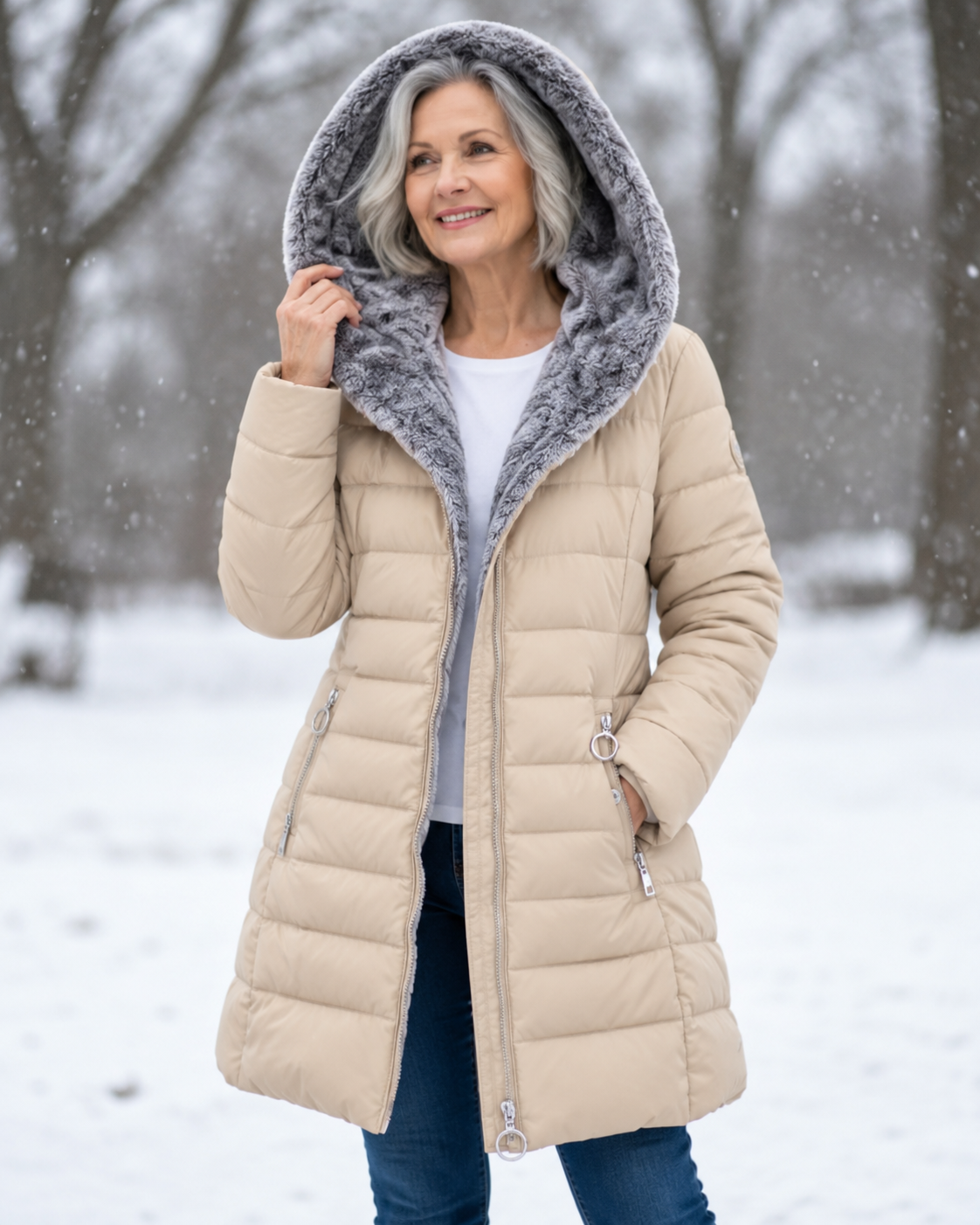 Warme Gewattierte Winterjacke Mit Kapuze