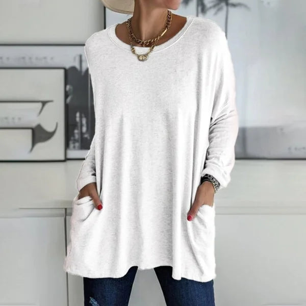 Locker sitzendes Langarm-T-Shirt für Damen mit Rundhalsausschnitt