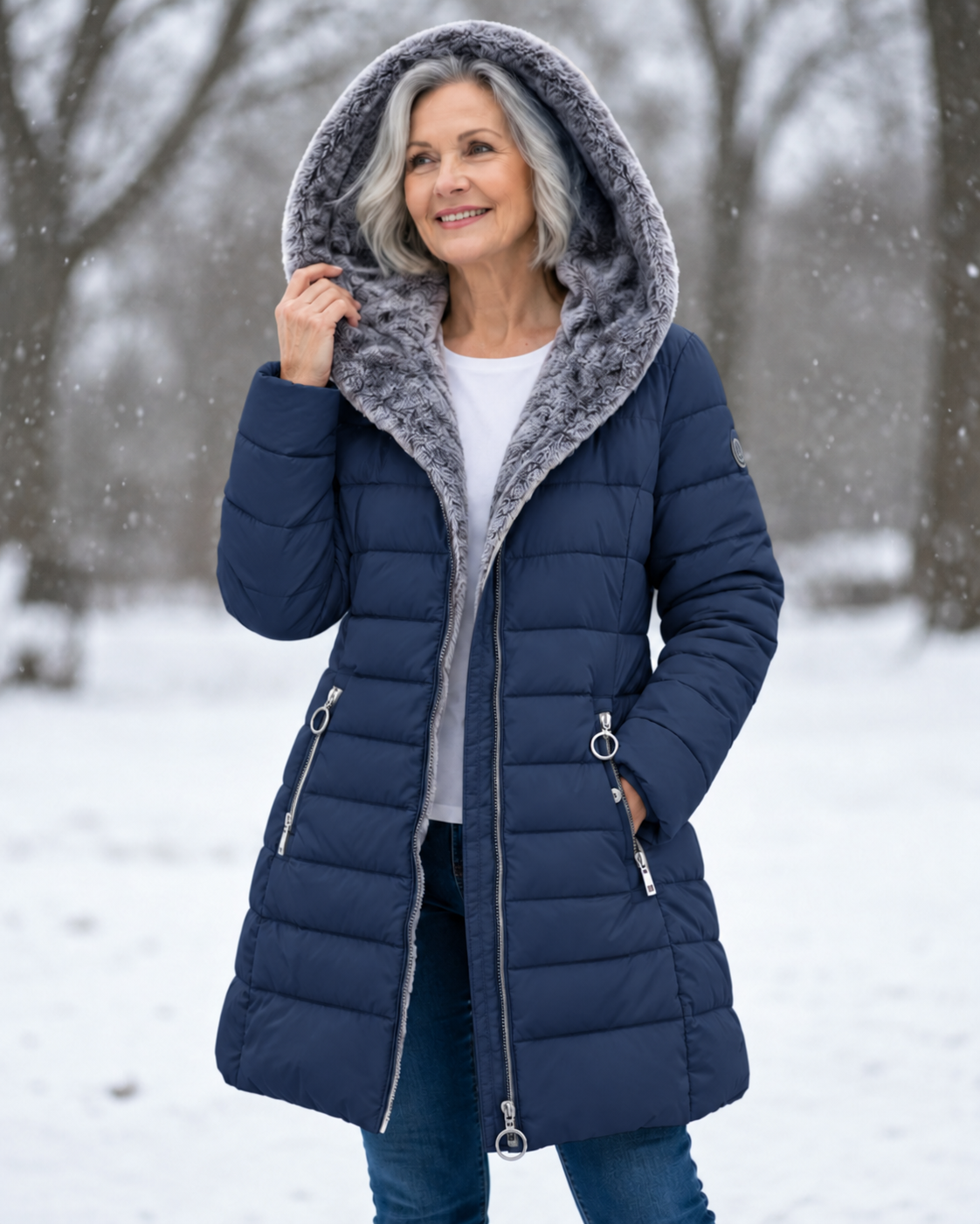 Warme Gewattierte Winterjacke Mit Kapuze