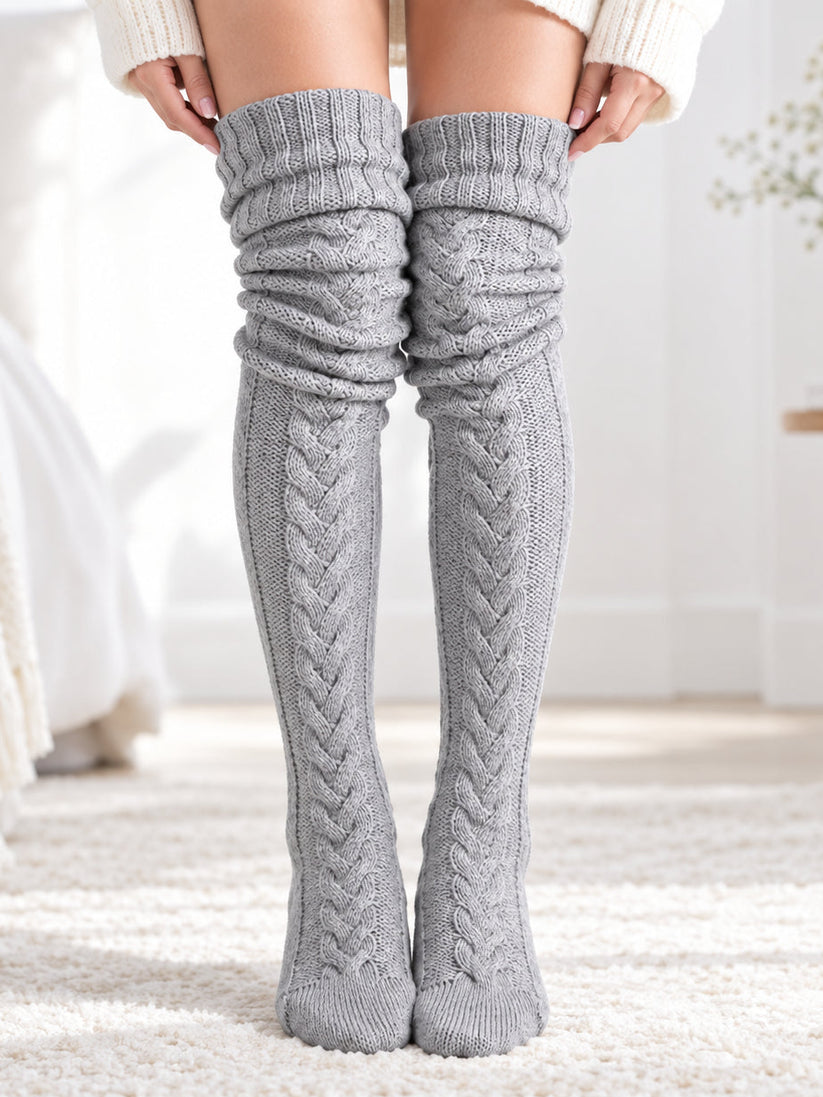Damen Zopfmuster Kniehohe Socken