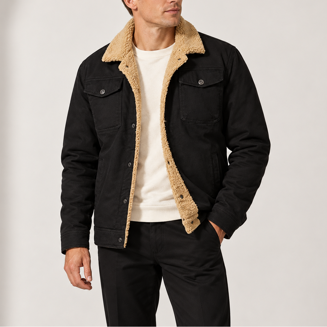 Herren-Truckerjacke mit Sherpa-Futter, Fleece-Kragen und Brusttaschen