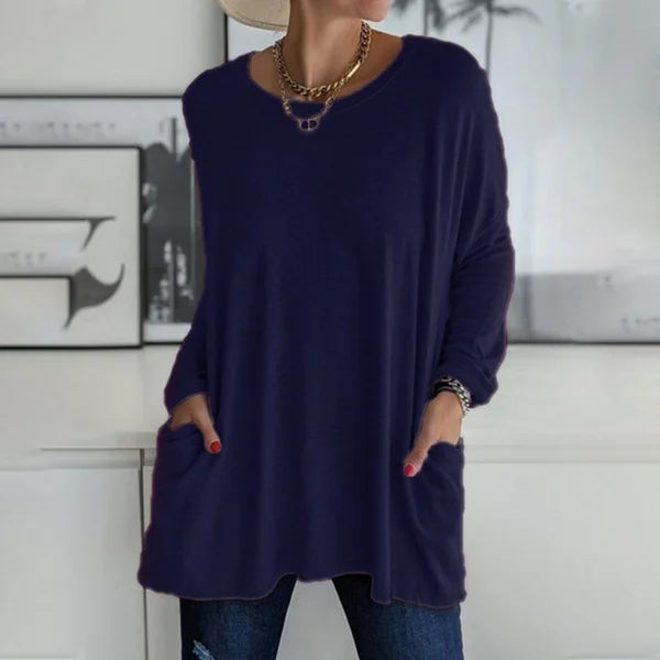Locker sitzendes Langarm-T-Shirt für Damen mit Rundhalsausschnitt